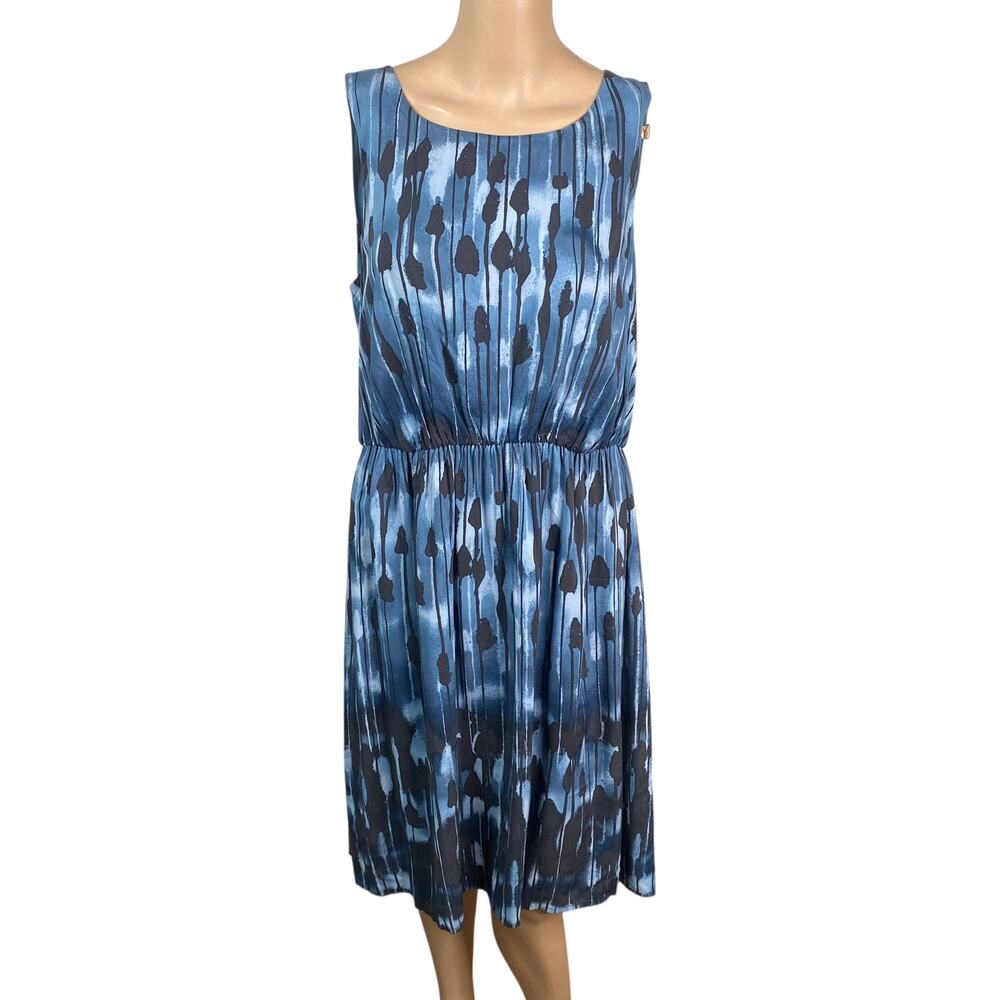 J.Jill Watercolor Abstract Floral Print 100% Rayon Lined A-Line Midi Dress SZ M